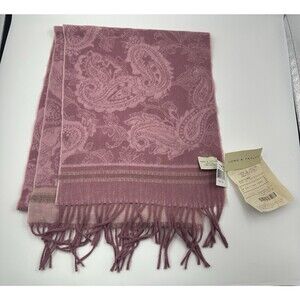 Lord & Taylor 100% Cashmere Scarf Pink Paisley Fringes 67" X 12" Germany NWT Vtg